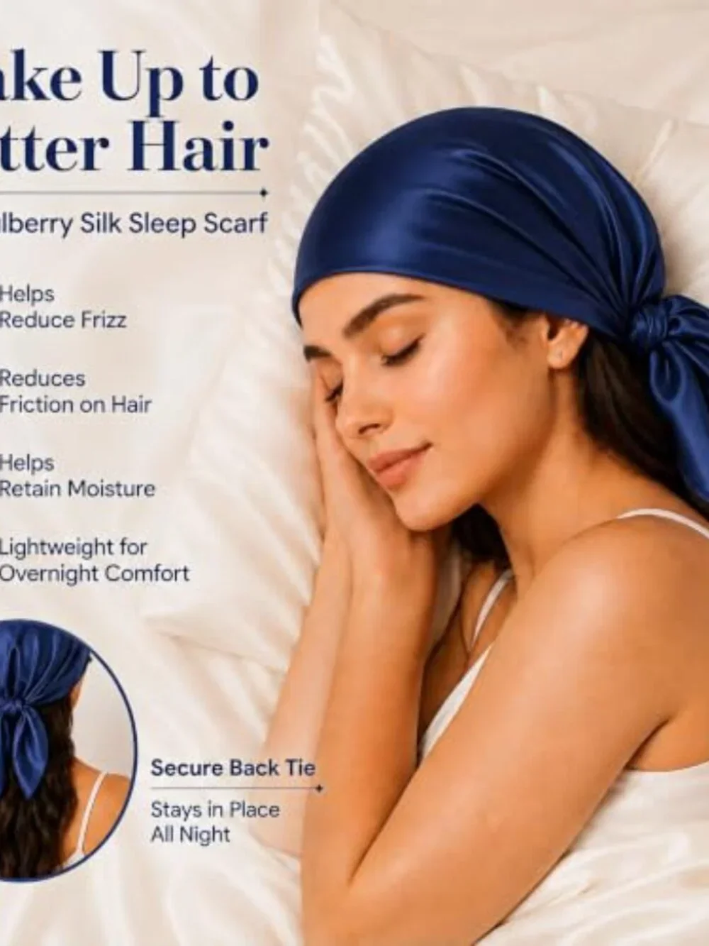 35x35 Pure Mulberry Silk Head Scarf - Anti-Frizz Sleep Wrap Hair Growth Bandana